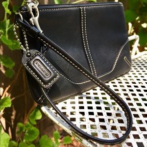 Coach black leather wristlet purse
